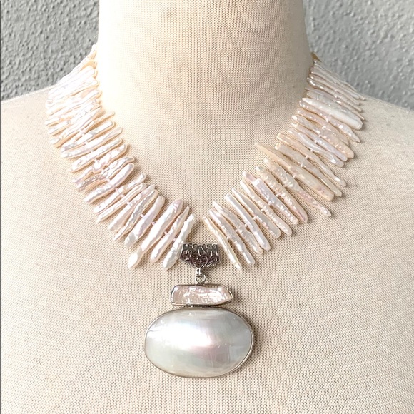 Jewelry - Biwa freshwater pearl necklace with MOP pendant